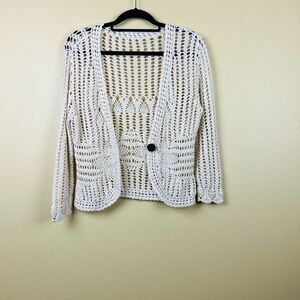 Vintage Cardigan Crochet Knit Cream Cover Up Button
